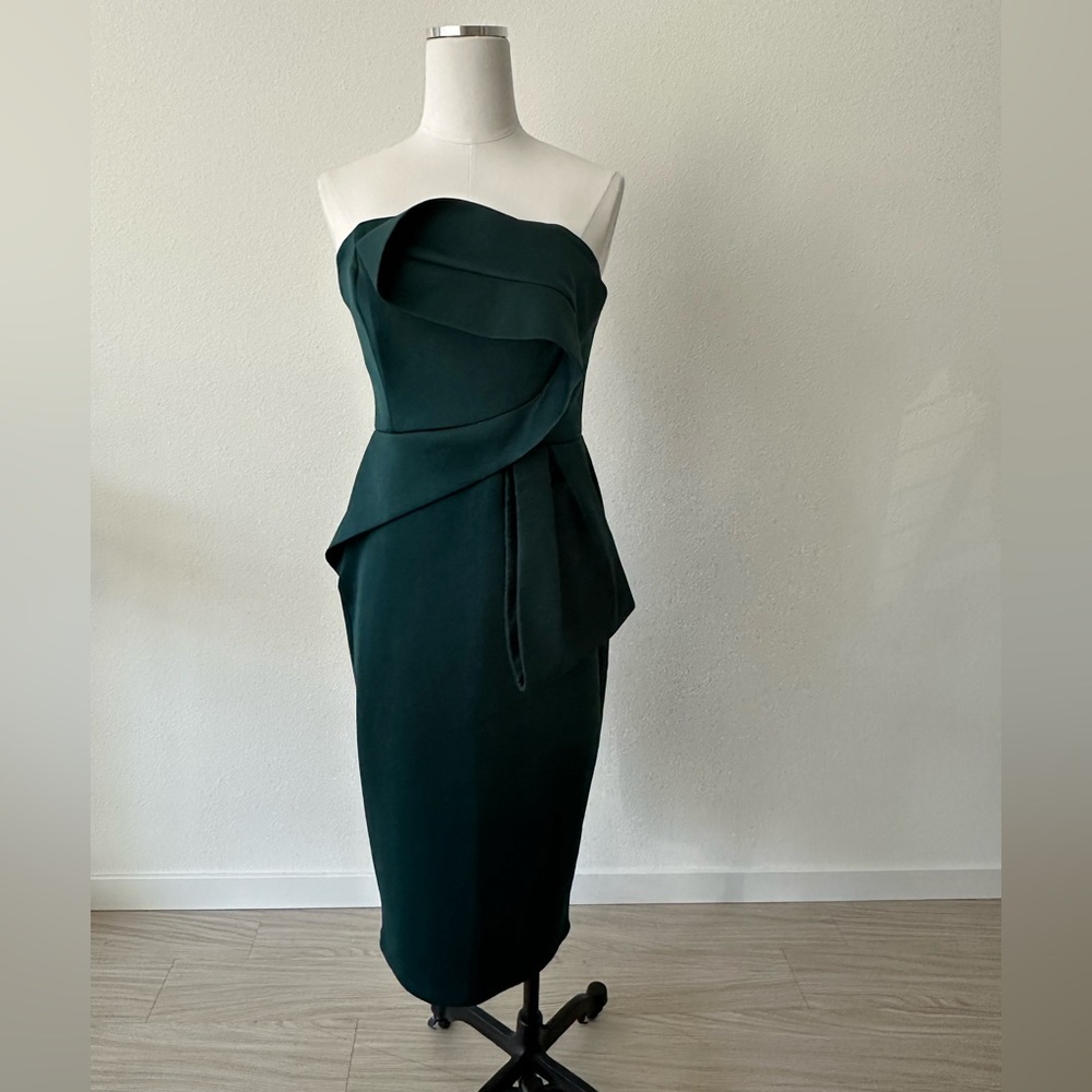 ASOS Scuba Evergreen Strapless Midi Dress with Bow detail - Picture 2 of 5